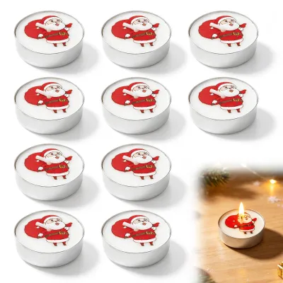 10 Teelichter mit Weihnachtsmotiv – Weihnachtsmann & Rentier, 8 cm