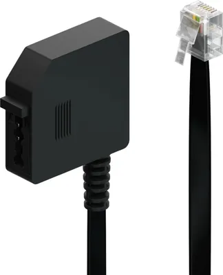 Produktbild von deleyCON 0,2m Telefon Adapter RJ11 Stecker 6P4C auf TAE-F Buchse Flachkabel Telefonadapter Adapterkabel Telefon Router Schwarz