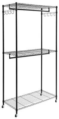 Produktbild von Platzsparender Kleiderständer - 2-stöckig mit Doppelstange - 8 Seitenhaken - 30 kg pro Ebene - Metall - Schwarz