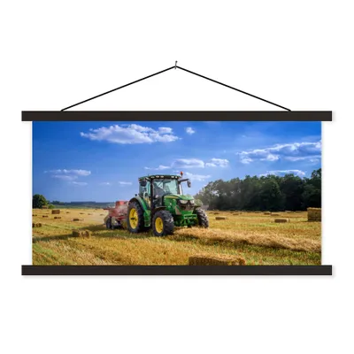 Produktbild von MuchoWow® Textilposter Traktor - Bauernhof - Heu - Feld - Sonne - Landleben 90x45 cm mit schwarzem Rahmen - Klemmleisten