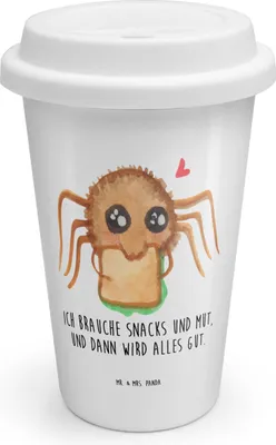 Produktbild von Mr. & Mrs. Panda Thermobecher Spinne Agathe Sandwich - Weiß - Geschenk, ToGo Kaffeebecher, Reisebecher, Glück, Mut, Hungrig, Alles Wird gut, Hunger, To Go, Lebensfreude