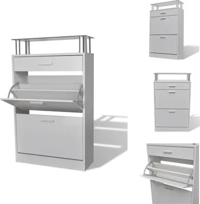 Produktbild von vidaXL Schuhschrank mit Schubfach und oberem Glasregal Holz Weiß -  Schuhregale & -schränke