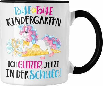 Produktbild von Trendation - Bye Bye Kindergarten Einschulung Mädchen Geschenk Tasse Schulstart 1. Schultag Schuleinführung Schulanfang Geschenkidee 2022 Schulkind (Schwarz)