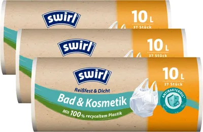 Produktbild von 3x Swirl Tragegriff Müllbeutel 10L ( 37 stk./Rolle )