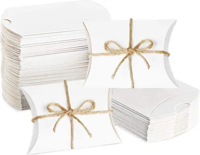 Produktbild von 100 Stück Weiße Kraftpapierbox, Kraftpapier Box, Vintage Kraft Geschenkboxen, Kraftpapier Hochzeit Geschenkboxen, mit 50 Juteseilen, für Hochzeiten, Partys, Süßigkeiten