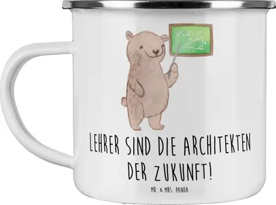 Produktbild von Mr. & Mrs. Panda Teetasse Lehrer Zukunftsarchitekten - Weiß - Geschenk, Motivation, Pott, Teebecher, Aufmerksamkeit, Emaille Becher, Bedanken, Tasse, besondere Momente
