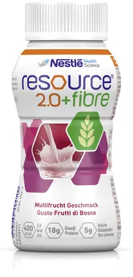 Produktbild von Nestlé Resource 2.0 + fibre hochkalorische Trinknahrung mit Ballaststoffen bei Mangelernährung mit Multifrucht-Geschmack, 800 ml Lösung