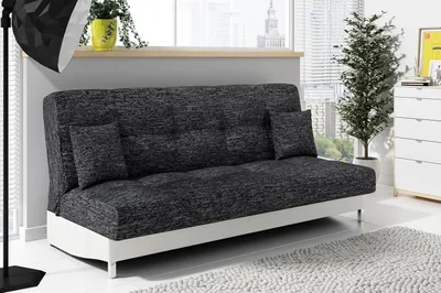 Produktbild von LIKMA Schlafsofa 3 Sitzer ausziehbar Schwarz + Weiß Kunstleder 195x91x85 cm mit Bettkasten & Schlaffunktion ohne Armlehnen