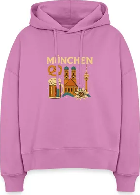 Produktbild von Spreadshirt München Bayern Edelweiss Brezn Bierkrug Frauen Boxy Organic Hoodie, L, Pink