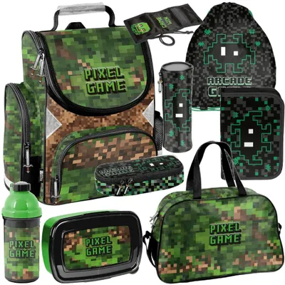 Produktbild von Mega Schulset XXL – PIXELS 9-teiliges Schulranzen-Set Für Jungen & Mädchen Klasse 1–4