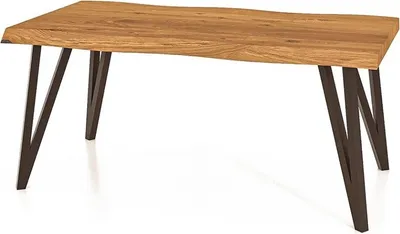 Produktbild von Couchtisch Rolo aus Wildeiche massiv 60x80x48 mit Baumkanten und Metallbeinen