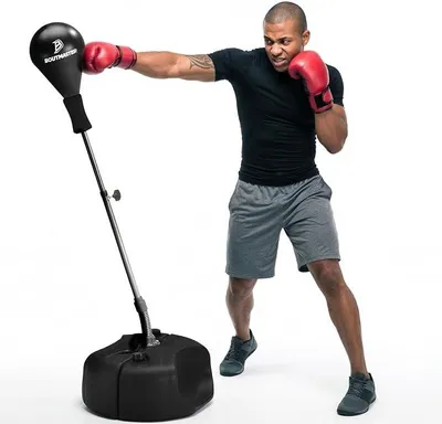 Obrázek produktu pro Boxovací pytel se stojanem, boxovací pytel pro teenagery a dospělé – výškově nastavitelný – rychlý pytel pro trénink, boxerské vybavení, odbourávání stresu a fitness