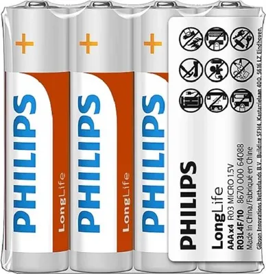 Produktbild von Philips LongLife Akku R03L4F/10, Einwegbatterie, AAA, Zink-Karbon, 1,5 V, 4 Stück(e), 3 Jahr(e)