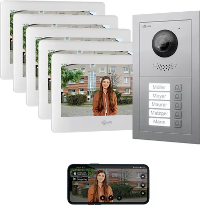 Produktbild von GOLIATH Basic 2-Draht BUS Türsprechanlage | FullHD | App | 150° | 5 Fam | Silber/Weiß | Unterputz