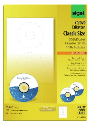 Produktbild von SIGEL LA526 CD-/DVD-Etiketten, Ø 117 mm, weiß, 100 Etiketten