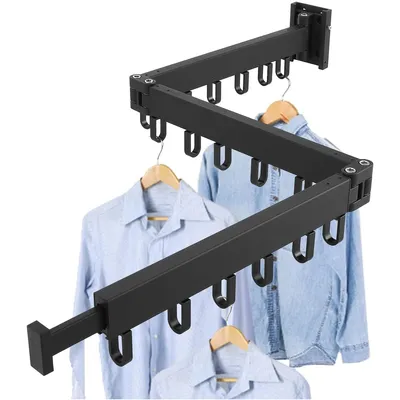 Produktbild von Einziehbarer Kleiderständer, Aluminium, Klappbar, Wandmontage, Wäscheständer mit Handtuchhalter, Kleiderhaken, Starke Tragfähigkeit, 120cm, 18 Ringe