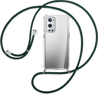 Produktbild von Handykette Backcover-Schutzhülle mit Band (Metall silberfarben) für OnePlus 9 - dunkelgrün