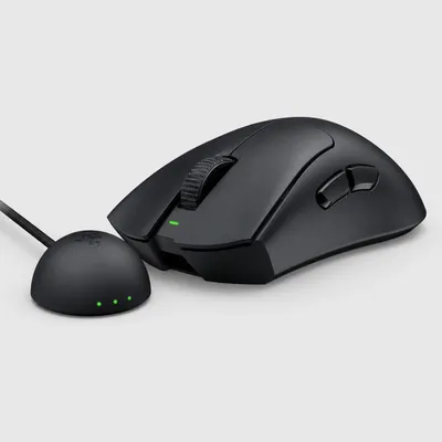 Produktbild von Razer DeathAdder V4 Pro, rechts, Optisch, RF Wireless + USB Type-A, 45000 DPI, Schwarz, KI-generiertes Bild