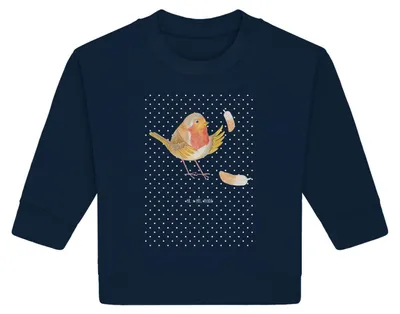Produktbild von Mr. & Mrs. Panda Organic Baby Pullover Rotkehlchen Federn 12. - 18. Monat - French Navy - Geschenk, Motivationsbilder, Motivation Sprüche, fliegen, Bullover, Spruch Mut