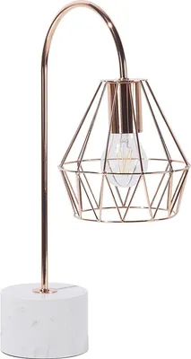 Produktbild von BELIANI Tischlampe Kupfer Metall 50 cm Glühbirnen-Optik Schirm Diamantform Lampenfuß Marmoroptik Kabel mit Schalter Bogenlampe Modernes Design