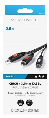Obrázek produktu pro ViVanco™VVAJACK2RCA25MMK, 2 x RCA, Samec, 3.5mm, Samec, 2,5 m, Černá