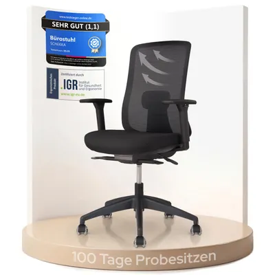 Produktbild von ErgoPrime PRO Bürostuhl ergonomisch, Höhenverstellbar, 3D-Armlehnen, Lordosenstütze, bis 150kg Belastung  [Ergonomie-Tipp]