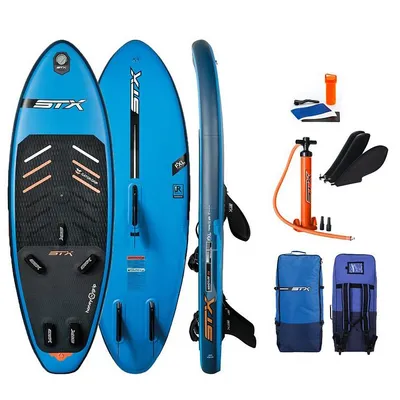 Produktbild von STX iWindsurf RS 250 Windsurf SUP aufblasbar 250×84 cm – Komplettset mit Finnen, Pumpe & Trolley