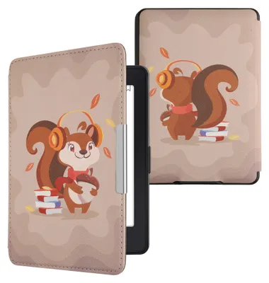 Produktbild von kwmobile Schutzhülle für Amazon Kindle Paperwhite Hülle - eReader Flip Case mit Auto Sleep Funktion - Süßes Eichhörnchen mit Braun Rot Beige