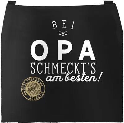 Produktbild von Grill-Schürze Küchenschürze mit Spruch Bei Opa schmeckt`s am besten grillen kochen Baumwoll-Schürze Küchenschürze Moonworks® schwarz unisize