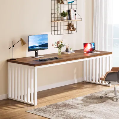 Immagine prodotto di Scrivania da 180 cm, ampia scrivania per computer, scrivania da ufficio con struttura in metallo robusta, postazione di lavoro per l'ufficio domestico. Scrivanie (senza sedia)