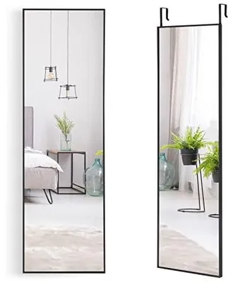Wandspiegel 37x120 cm, höhenverstellbare Haken, Türspiegel, Schwarz