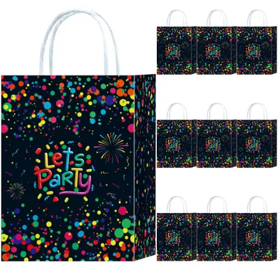 Productafbeelding van Papieren geschenktassen, neonkleuren, 6 stuks, met handvat, voor feesten