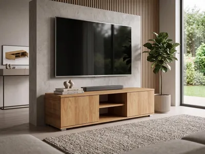 Produktbild von TV-Lowboard Hikora mit weißen Fronten | RTV Schrank 120 cm | Platzsparendes Medien-Regal für moderne Wohnzimmer & Jugendzimmer