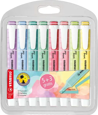 Produktbild von STABILO swing cool Textmarker - 8er Pack - mit 5+3  pastell Farben - D275/8-08