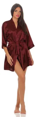 Produktbild von Damen Morgenmantel kurzer Kimono in Satin-Optik; Dunkelrot XXL