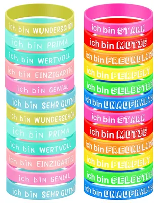 24 Motivationsarmbänder aus Silikon, inspirierende Sprüche, bunt