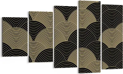 Produktbild von Bild auf Leinwand - Leinwandbild - 5 Teile - Schwarz und Gold Kreise Grafiken - 100x60cm - Wand Bild - Wanddeko - Wandbilder - Leinwanddruck - Bilder - Wanddekoration - Leinwand bilder - EG100x60-4880