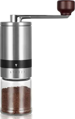 Produktbild von Manuelle Kaffeemühle - Handkaffeemühle | Kaffeemühle aus Keramik für French Press, Espresso, Türkisch, Aeropress – Edelstahl gebürstet – Bonus Scoop,6-Gang-Handschleifer