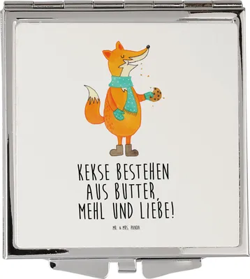 Produktbild von Mr. & Mrs. Panda Kleiner Spiegel Fuchs Keks - Weiß - Geschenk, Kekse, Schminkspiegel, Klappbarer, Handspiegel, Weihnachtlich, Frieren, klein, Weihnachten, Plätzchen, Mini