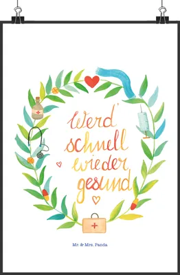 Produktbild von Mr. & Mrs. Panda Bild Werde gesund DIN A2 - Geschenk, Genesungswünsche, Krankenhaus, Genesung Spruch, Wandbild, drucke, Gute Besserung, krank, Wandschmuck, Gesundheit