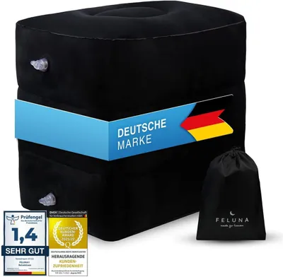 Produktbild von Reisekissen für Zug, Auto & Flugzeug – Aufblasbares Fußstützenkissen & Strand‑Campingkissen – Höhenverstellbares Multifunktionskissen bis 42 x 38 x 45