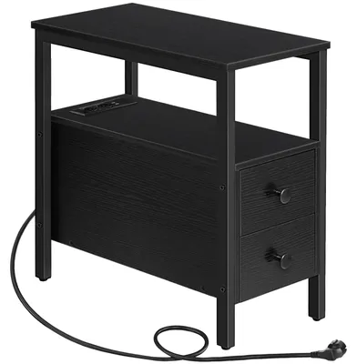 Beistelltisch mit Ladestation, 2 Schubladen, USB, schwarz