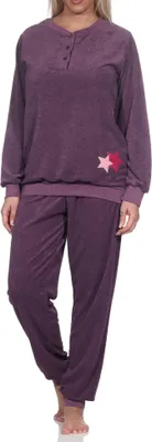 Produktbild von Normann Damen Frottee Schlafanzug Homewear Loungewear mit Sternenmotiv - auch in Übergröße ; beere , 36