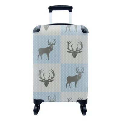 Produktbild von MuchoWow® Koffer Handgepäck Trolley Rollkoffer Kleine Reisekoffer mit 4 Rollen - Hirsche - Punkte - Blau - Cabin Size < 55x40x23 cm & 55x40x20 cm - Fotokoffer - Kabinenkoffer - Boardgepäck - Reise-Box - Reisekoffer - Reisegepäck - Koffer mit Bild - Trolley für Kinder