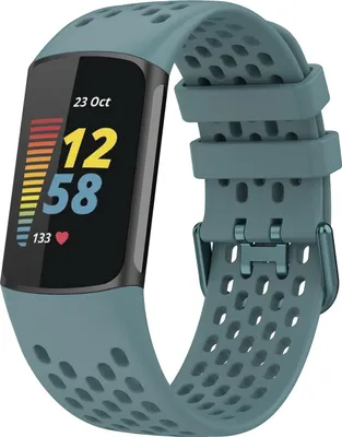 Produktbild von Silikon-Smartwatch-Armband - Passend für Fitbit Charge 5 Silikonarmband mit Löchern - grau blau - Strap-it Uhrenarmband / Armband / Armbänder