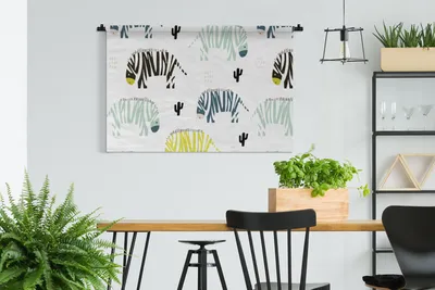 Produktbild von MuchoWow® Wandteppich Wandbehang Zebra - Farben - Kaktus - Weiß 120x80 cm Tapisserie Dekoration Wandtuch - Wanddekorationen - Wandtücher