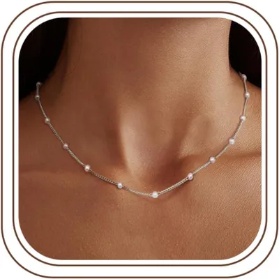 Produktbild von Halskette Perlenkette 14K Gold Silber, Choker, Damen Schmuck