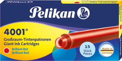 Produktbild von 15 Pelikan Großraum Tintenpatronen 4001® / Füllerpatronen / Farbe: brillant-rot