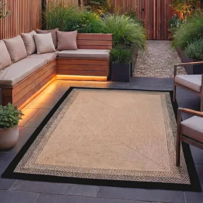 Produktbild von Volero - Outdoor Teppich - Florence Schwarz - 200x290 cm - Wohnzimmer, Esszimmer, Balkon, Garten, Terrasse - Boho, Modern