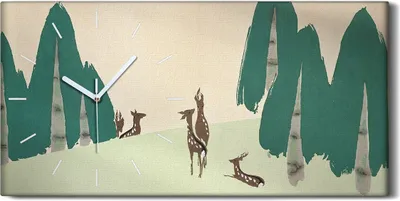 Produktbild von Küchenuhr Bürouhr Leinwand Uhr 60x30 Malerei Abstrakte Wald Bäume Tiere Kunst - weiße Hände